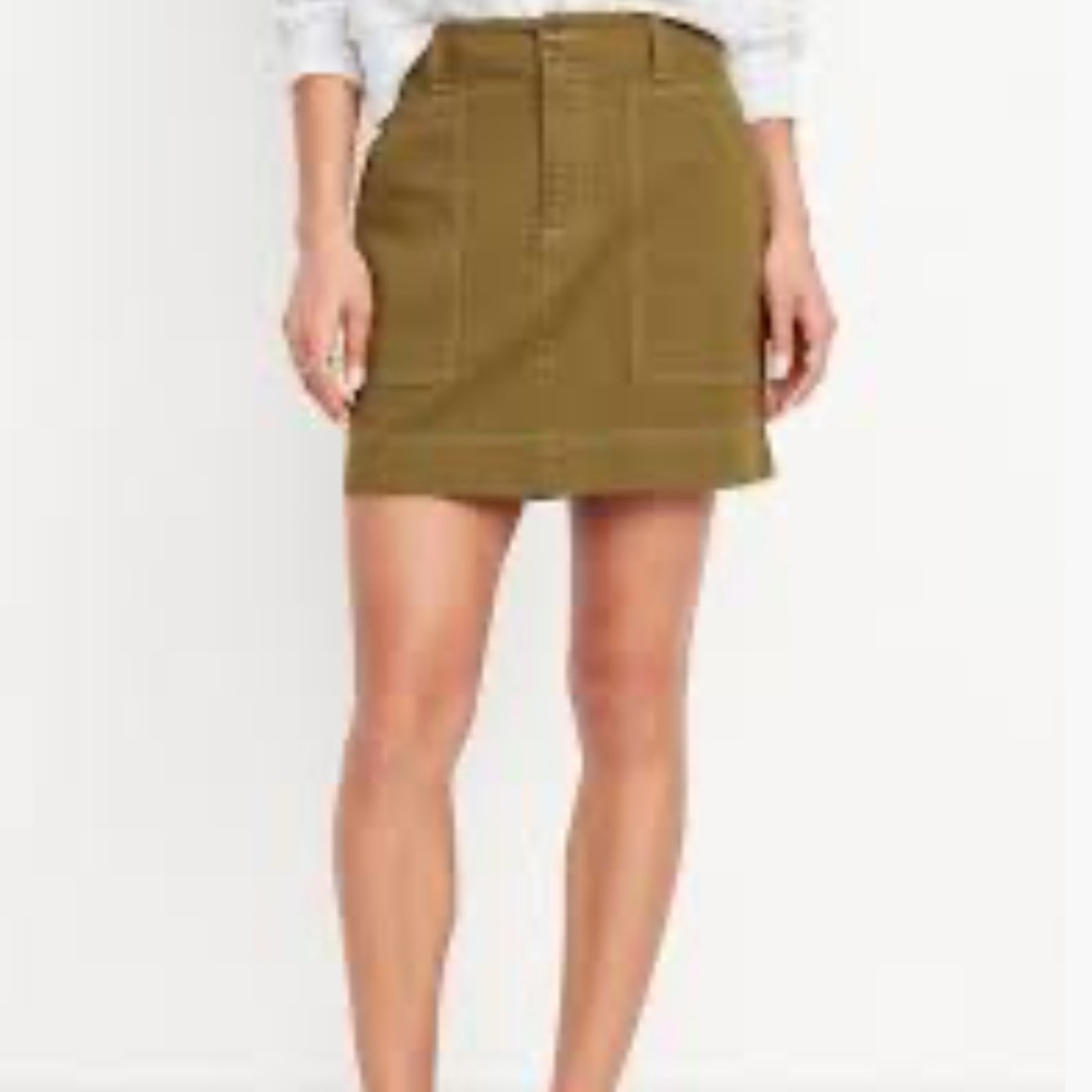 OLD NAVY utility cargo mini skirt 4 pockets 100% cotton khaki green size 16 BNWT